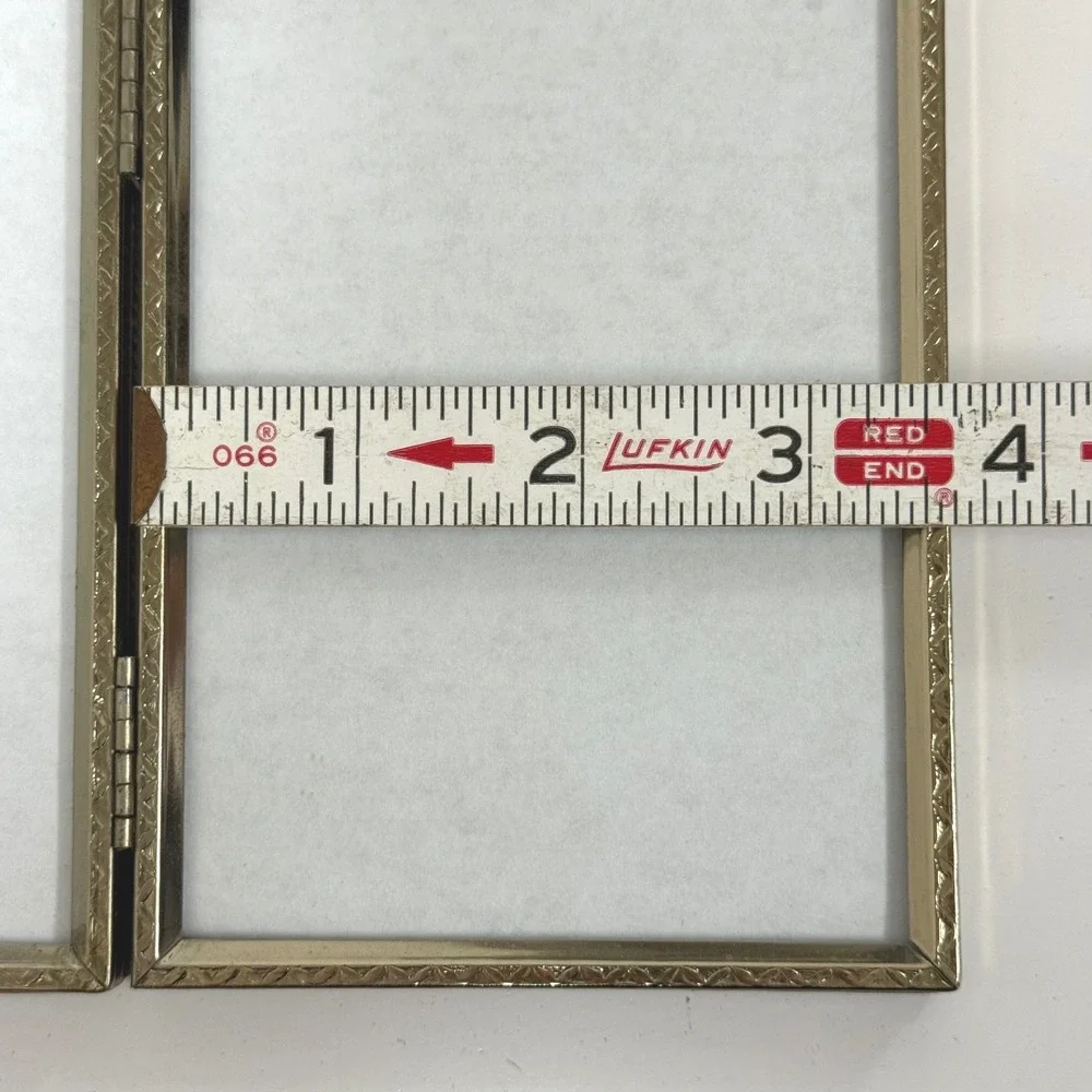 Vintage Ornate Brass Double Folding Picture Frame Embossed Floral Hinged 3.5 x 5